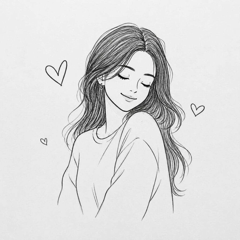 elegant girl pencil portrait-drawing art
