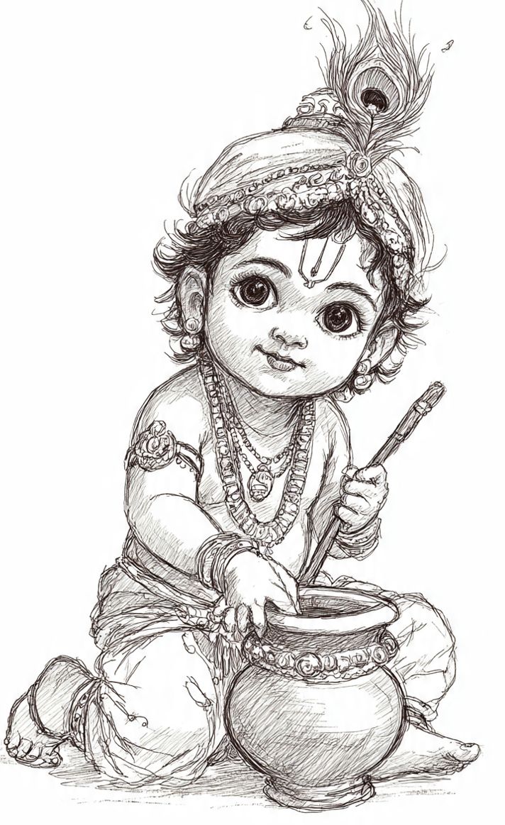 litter krishna drawing